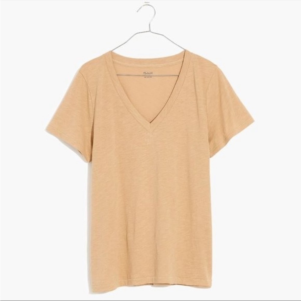 MADEWELL Women's Whisper Cotton V-Neck Tee Shirt in Earthen Sand Size Small